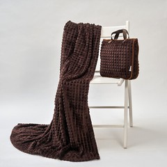Luxury Travel Cozy 4-in-1 Blanket Pillow Bag Chocolate Brown Plaid Velour Plush