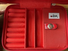 Vera Neumann Black, White, & Red Hardside Travel Jewelry Case with ladybug logo