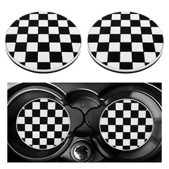 DXNQ 2 PCS Car Cup Coasters, 2.76 Inch Anti-Slip Checkered Checkerboard, 2pcs