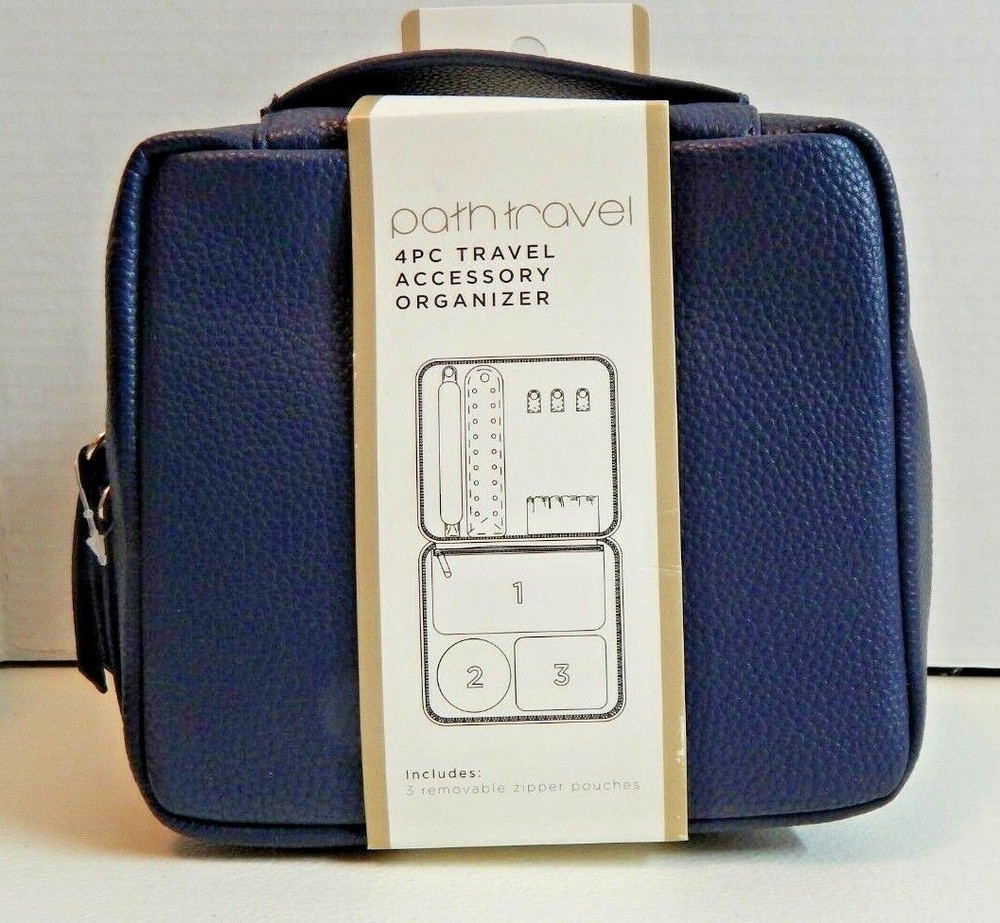 Path Travel 4 Pc Travel Accessory Organizer Navy 6.5 x 7 In Zippered
