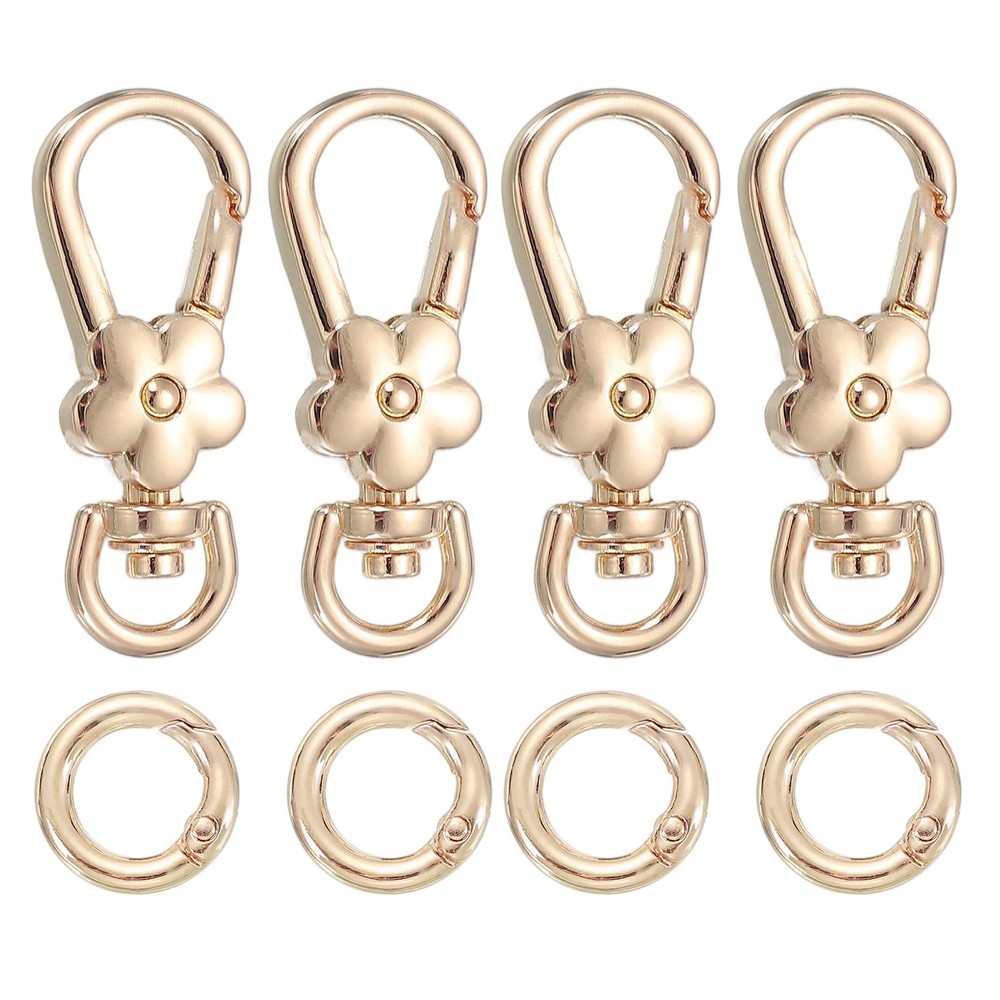 4pcs for Metal Flower Emery Hooks with Spring Ring, Light Gold