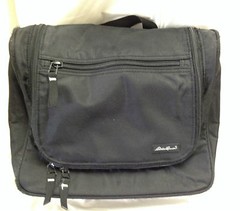 Eddie Bauer Toilet Kit Bag Black Zip Around with 3 Zippered Sections 10 x 9 x 4