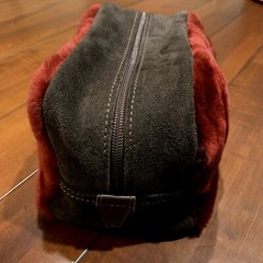 New Bonfanti Borse Italy Brown Leather/Suede, Maroon Sheepskin Toiletry Dopp Bag