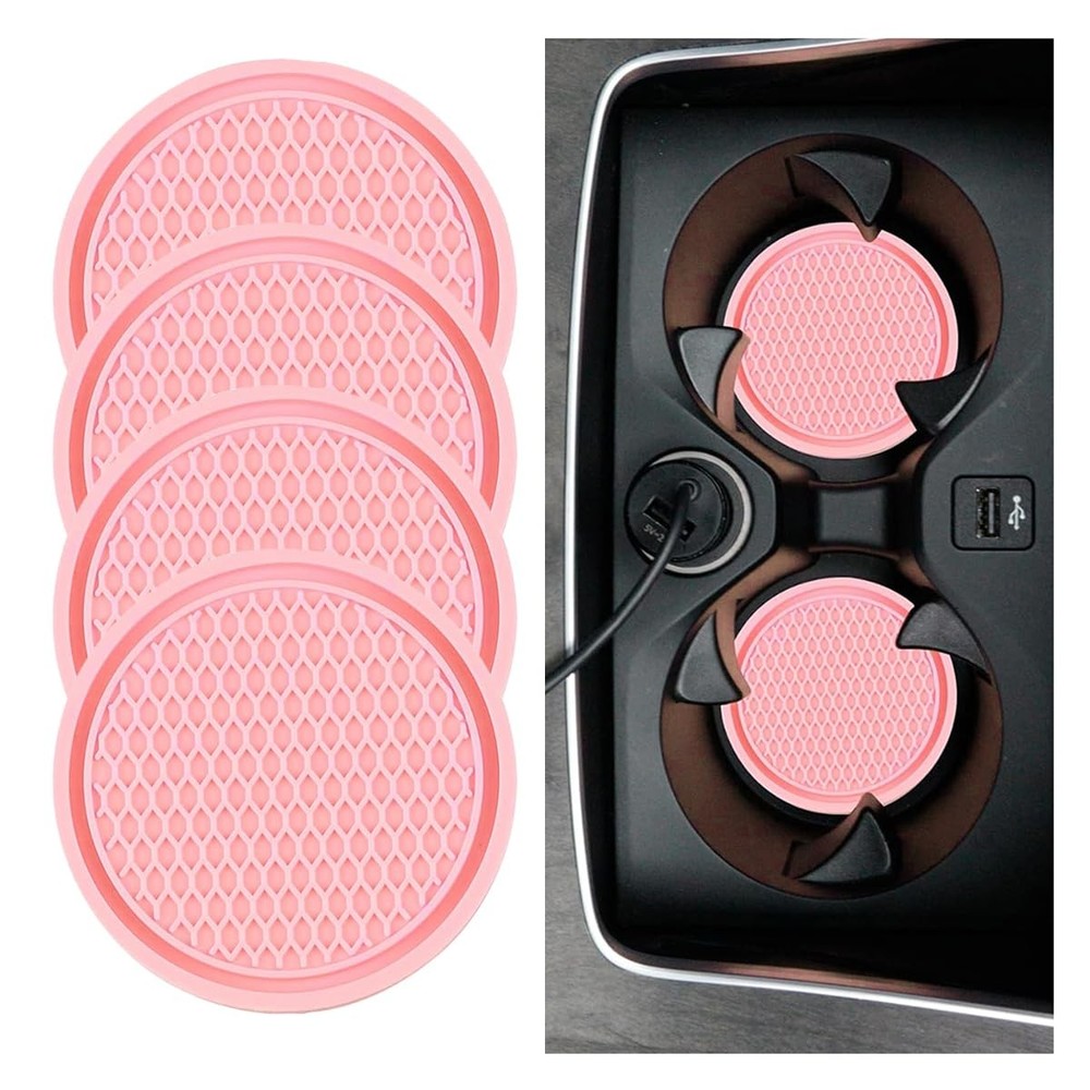4PCS Car Cup Holder Coaster, 2.7 Inch Honeycomb Non-Slip Pink
