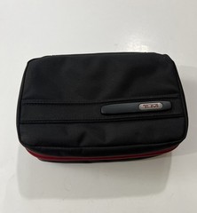 Tumi Alpha Split Kit Travel Black Toiletry Cosmetic Bag Organizer Red Zipper