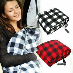 Heated Travel Blanket Black & White Check Warm Plaid Treksafe Automotive 12v NEW