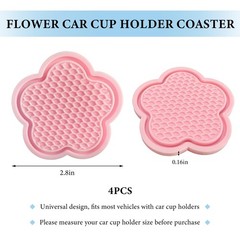 BWBWND 4 PCS Car Cup Coasters, 2.76 Inch Flower Shaped Auto Holder Pink