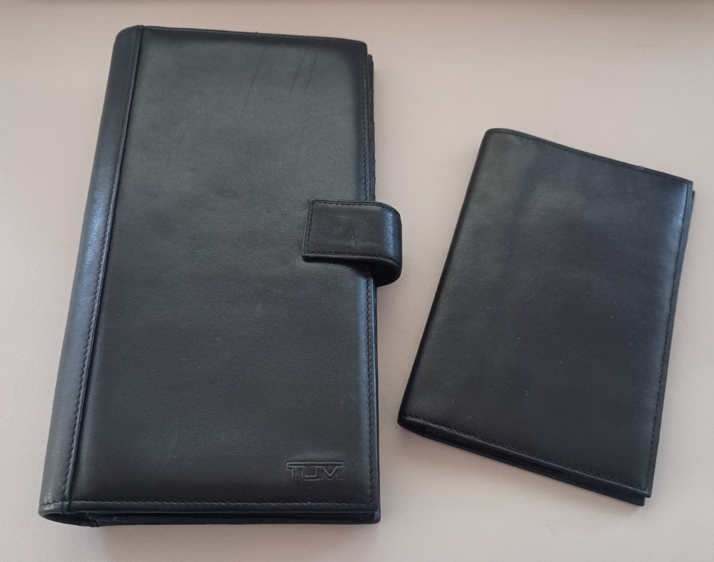 Lot of 2 TUMI Travel Wallet Organizers Passports Credit Cards Black Leather