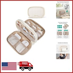 Beige Travel Cable Organizer with 9 Compartments for Gadgets and Accessories