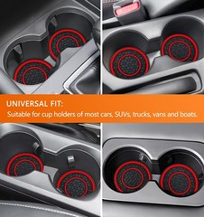 Auprite Car Cup Coasters, 4PCS 2.75 Inch Universal Auto Holder Insert Red