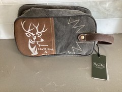 NYT Myra Bag Upcycled Canvas, Leather Shaving Kit Toiletry Bag NEW