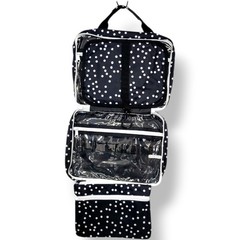 Bang & Carsen Hanging Toiletry Bag Black White Polka Dot Travel Organizer Case
