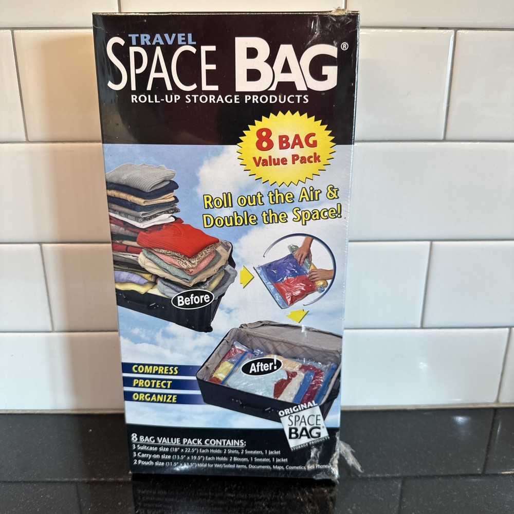 NEW Original Space Bag Travel Compression Seal Roll Up Storage Bags 8 Value Pack