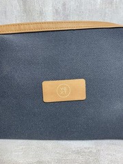 Vinga Sloane Travel Toiletry Bag Navy Tan Vegan Leather Recycled Materials Eco