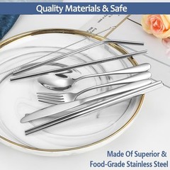 Travel Utensils Set Stainless Steel Reusable Flatware Camping Cutlery Kit