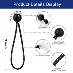 9 Inch Ball Bungee Cords, 50 pcs Bungie Cord Balls Tarp 9 Inch, Black，white