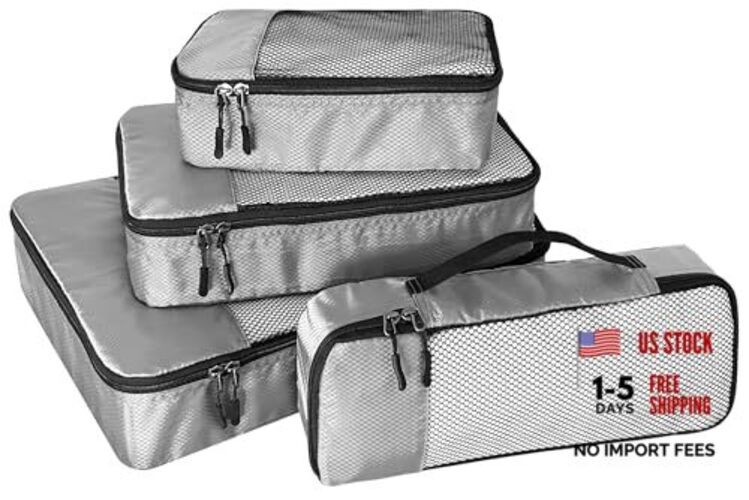 4-Piece Packing Cubes Travel Accessories Set Slim, Small, Medium, Large Grey