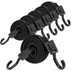Bungee Cords, Flat Adjustable Cords with Hooks Heavy 48 Inch, Black