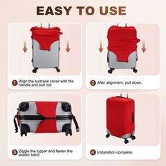 Travel Luggage Cover M(24-25 Inch) Washable Elastic Suitcase Covers Red