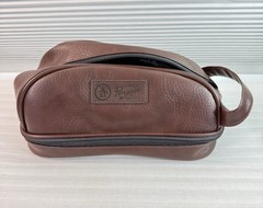 Original Penguin Men Brown Faux Leather Zip Travel Luggage Shave Kit Bag Pouch