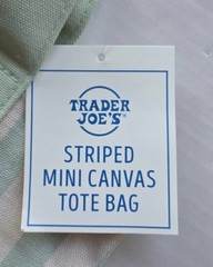 Four (4) Trader Joe&rsquo;s Striped Mini Canvas Tote Bag – Light Brown, Pink, Green