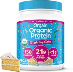 Orgain Organic Vegan Protein Powder, Birthday Cake – 21g Plant Based Protein, 7g