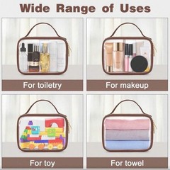 Brown 2Pcs Quart Size TSA Approved Clear Toiletry Bag Set
