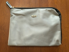TUMI for Delta Gray Silver Zip Pouch Travel Case Bag with Purple Lining