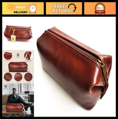Premium Leather Toiletry Bag for Men & Women – Classic Dopp Kit Travel Shaving B