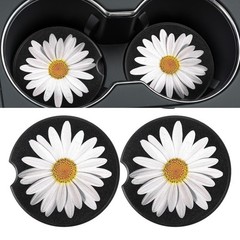 4Pcs Daisy Car Coasters for Cup Holders, Universal Non-Slip Absorbent white