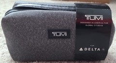 TUMI for Delta Small Toiletries Cosmetic Travel Kit Bag Gray Black Trim 7&Prime;
