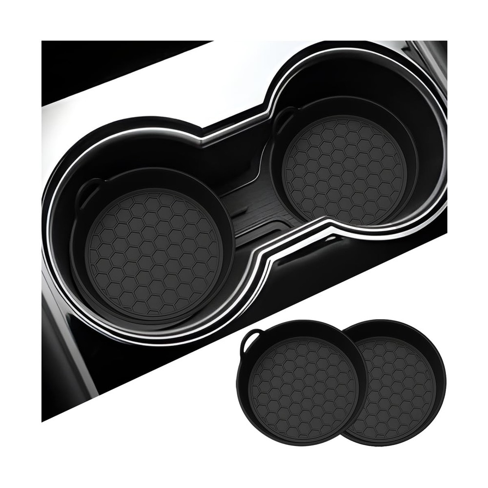 Sandfren Car Cup Holder Coaster, 2PCS Silicone Non-Slip Dustproof Black
