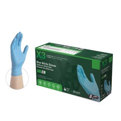 X3 Industrial Blue Nitrile Gloves, Box of 100, 3 2X-Large (Pack 100),