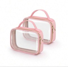 Pink 2Pcs Quart Size TSA Approved Clear Toiletry Bag Set