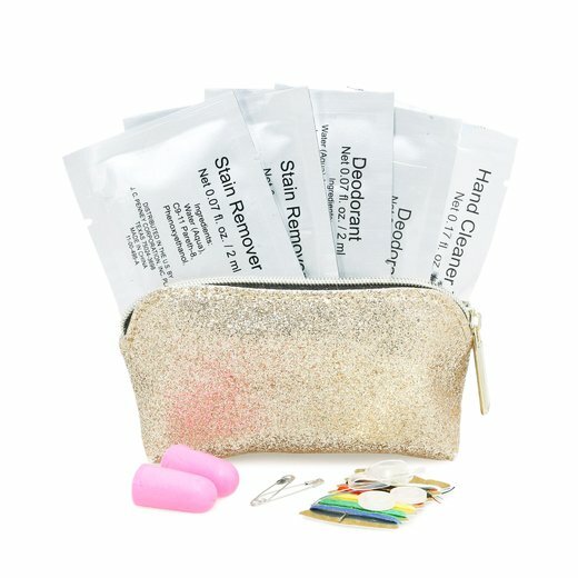 New Weekend Bride Prom 23 Piece Travel Emergency Kit Gold Sparkle Cosmetic Bag