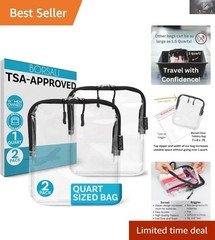 TSA Approved Quart-Sized Clear Toiletry Bag – Black 2 Pack for Travel Essentials