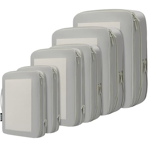 4 Set/6 Set/8 Set Compression Packing Cubes Travel 06-Grey Square Mesh