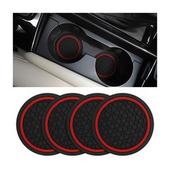 Mandark 4PCS Car Cup Holder Coasters, 2.75 Inch Non-Slip 4PCS, Black/Red