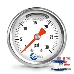 1-1/2&Prime; Fuel Pressure Gauge, Stainless Steel Case 304, Chrome 30 PSI Back Mount