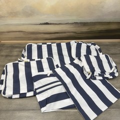 Mark & Graham Cabana Stripe 6-Piece Luggage Packing Cube Set Travel Navy White