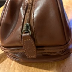 Original Penguin Men Brown Faux Leather Zip Travel Luggage Shave Kit Bag Pouch