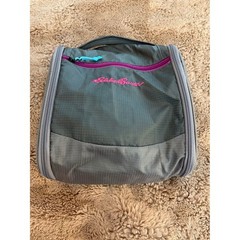 Eddie Bauer Hanging Toiletry Bag Grey Ripstop Nylon Travel Organizer Kit Hook