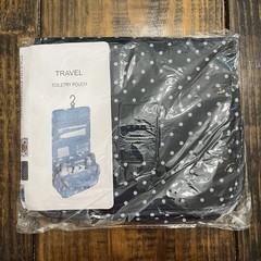 Hanging Travel Toiletry Bag Pouch Navy Blue & White Polka Dot