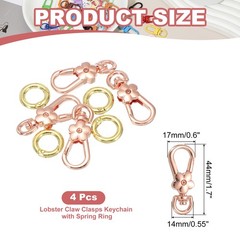 4pcs for Metal Flower Spring Ring Lobster Hooks, Rose Gold