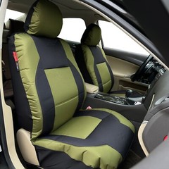 Universal Heavy Duty Canvas Car Seat Covers Front Pair Army Green Black
