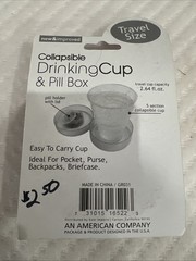NEW Collapsible, Portable Travel Drinking Cup with Built-In Pill Box – 2.64 oz