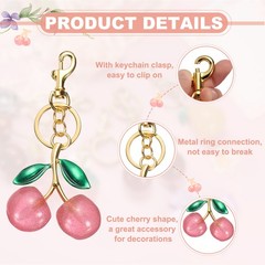 Women&rsquo;s Cherry Bag Charm with Ring and Clip, Gold-Pink-Green