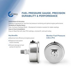 1-1/2&Prime; Fuel Pressure Gauge, Stainless Steel Case 304, Chrome 30 PSI Back Mount
