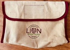 Lion World Travel embroidered beige tan canvas cosmetics toiletry bag pouch NEW