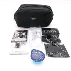 TUMI For Delta Small Black Canvas Zip Cosmetic Travel Makeup Toiletry Bag Pouch